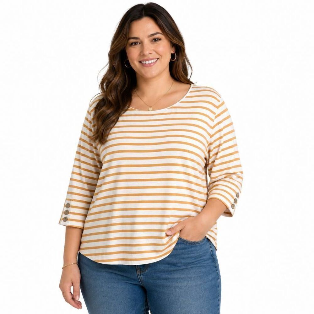 Chico's 2XL Orange White Stripe Tunic Top 3/4 Sleeve